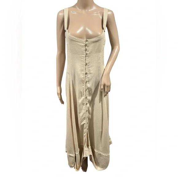 NWOT Free People What A Breeze Asymmetrical Hem Maxi Dress Button Down Boho SZ M - Picture 1 of 16